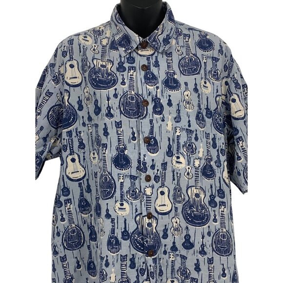 Kahala Hawaiian Size Large Blue Ukulele Aloha Button Up Collar Short Sleeve New - Picture 5 of 7